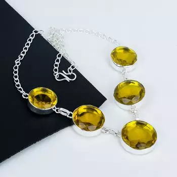 Изящное ожерелье из серебра 925 пробы с драгоценным камнем цитрин, серебряное ожерелье с цитрином для жены, ожерелье унисекс, праздничный наряд в подарок 20 жёлтый