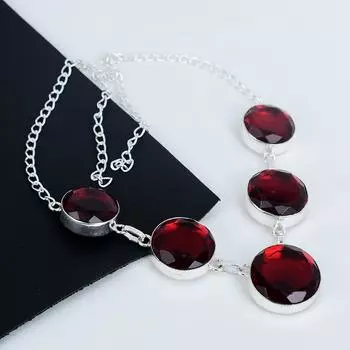 Изящное ожерелье из серебра 925 пробы с драгоценными камнями красного граната, ожерелье из серебра красного граната для жены, ожерелье унисекс, праздничный наряд в подарок 20 красный