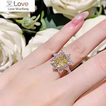 Изящное ярко-желтое хрустальное кольцо, женские аксессуары для вечеринок с дизайном в форме цветка, элегантный темпераментный подарок на ювелирные изделия 8