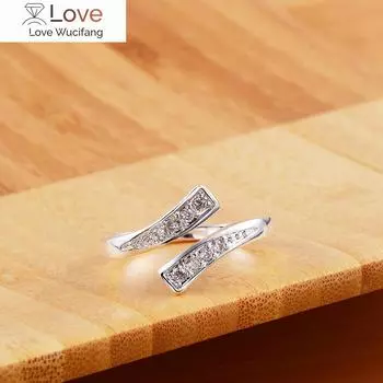 Изящное серебряное кольцо 925 пробы с кристаллами для женщин, регулируемый размер, модные украшения для вечеринок, свадеб, помолвок, подарки для пар