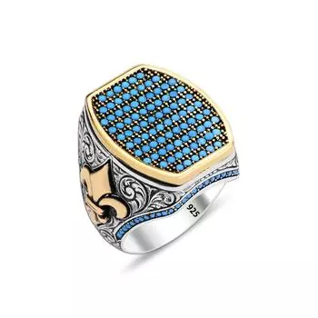 Изящное турецкое мужское серебряное кольцо ручной работы с микробирюзой, идеальный подарок для мужчин, мужское кольцо из стерлингового серебра 925 пробы с бирюзой