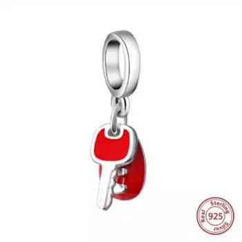 Изящные бусины из стерлингового серебра 925 пробы с черной эмалью, подвески для ключей от машины, подходят для европейского оригинального браслета для женщин, ювелирные изделия своими руками