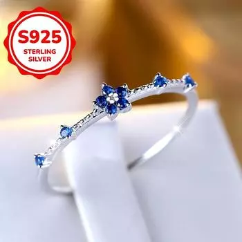 Изящные кольца с голубым цирконием для женщин из серебра 925 пробы с фианитами, наборные кольца для пальцев, эстетические украшения 6 серебряный/синий