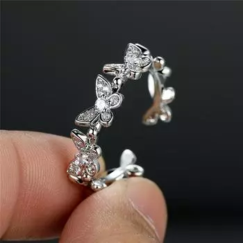Изящные маленькие открытые кольца в виде бабочек для женщин, обручальное кольцо в стиле бохо с серебряным цветом и белым кубическим цирконием серебряный/белый