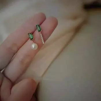 Изящные серьги-гвоздики из стерлингового серебра 925 пробы с бусинами и бриллиантами, изумрудами, японский и корейский дизайн, элегантные дикие серьги для женщин 925