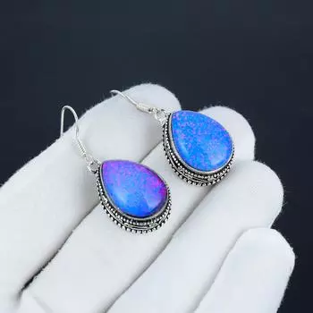 Изящные серьги из серебра 925 пробы с синим триплетом опала Sipanie, висячие серьги ручной работы из серебра в стиле бохо, праздничный наряд в подарок 1.57 синий