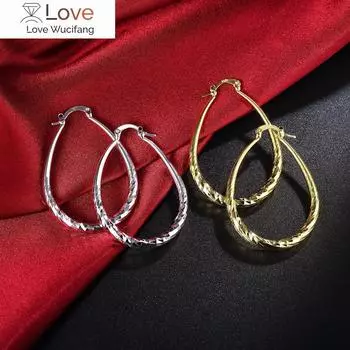 Изящные серьги из стерлингового серебра 925 пробы в форме овальной веревки 4,4 см, высококачественные серьги с покрытием из 18-каратного золота, модные ювелирные изделия, свадебный рождественский подарок