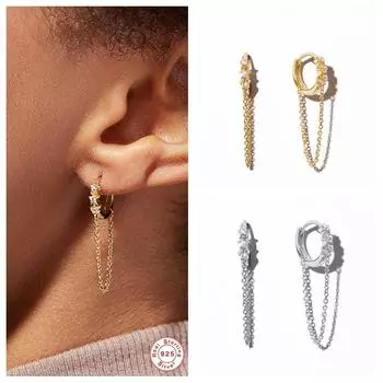 Изящные серьги из стерлингового серебра 925 пробы, серьги-кольца с цирконием для женщин, серьги-цепочки, подвески, платина 925 пробы, модные ювелирные украшения, подарок