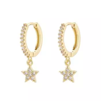Изящные серьги-кольца из стерлингового серебра 925 пробы с кубическим цирконием в форме звезды для женщин, модные серьги золотого цвета, ювелирные изделия оптом, подарки S-E1132 золотой