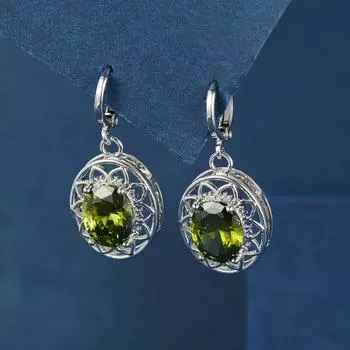 Изящные серьги-кольца овальной оливково-зеленого цвета с камнем и цветком, роскошные классические обручальные серьги серебряного цвета для женщин оливковое зеленый