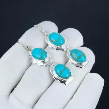 Изящные серьги-крючки с бирюзовыми драгоценными камнями, серьги из стерлингового серебра 925 пробы, серьги-подвески из серебра ручной работы в стиле бохо, подарок на день рождения 2.55 синий