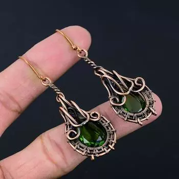Изящные серьги ручной работы из чистой медной проволоки с драгоценным камнем перидот, ювелирные изделия для женщин 2.68 Inches зелёный