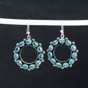 Изящные серьги с аквамариновыми драгоценными камнями, серьги из стерлингового серебра 925 пробы, серьги-подвески ручной работы в стиле бохо, подарок на День благодарения 2.36 синий