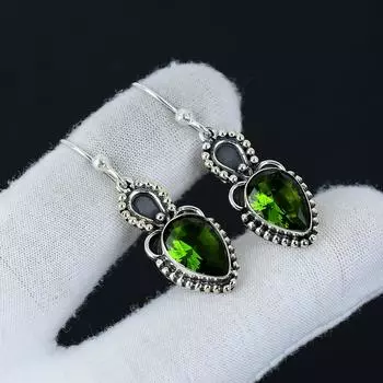 Изящные серьги с драгоценными камнями перидот, серьги из стерлингового серебра 925 пробы, серьги-подвески из серебра ручной работы в стиле бохо, ватиновые подарки для жены 1.96 зелёный