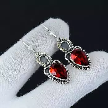 Изящные серьги с красным гранатом, серьги из стерлингового серебра 925 пробы, серьги-подвески из серебра ручной работы в стиле бохо, подарки на день рождения для любимых 1.96 красный