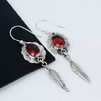 Изящные серьги с красным гранатом, серьги из стерлингового серебра 925 пробы, серьги-подвески из серебра ручной работы в стиле бохо, подарок из ваты 2.75 красный