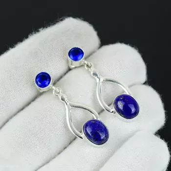 Изящные серьги с лазуритом и лондонским голубым топазом, серьги из стерлингового серебра 925 пробы, серьги-подвески ручной работы в стиле бохо, серебряные украшения, пасхальные подарки 1.96 синий