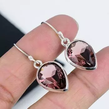 Изящные серьги с розовым аметистом и драгоценными камнями, серьги из стерлингового серебра 925 пробы, серьги-подвески ручной работы в стиле бохо из серебра, подарки из ваты 1.77 розовый