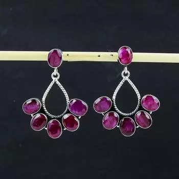 Изящные серьги с рубинами из кашмирского камня, серьги из стерлингового серебра 925 пробы, серьги-подвески из серебра ручной работы в стиле бохо, подарочный наряд для вечеринки 2.36 красный