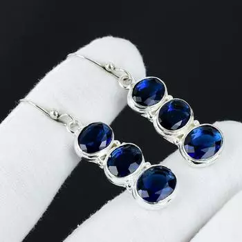 Изящные серьги с синим сапфиром, серьги из стерлингового серебра 925 пробы, серьги-подвески ручной работы в стиле бохо из серебра, подарки для нее 2.36 синий