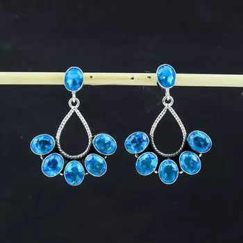 Изящные серьги Siwss с голубым топазом, серьги из стерлингового серебра 925 пробы, серьги-подвески из серебра ручной работы в стиле бохо, подарок на день рождения 2.36 синий