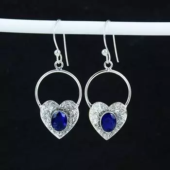 Изящные серьги в форме сердца с синим сапфиром, серьги из стерлингового серебра 925 пробы, серьги-подвески из серебра ручной работы в стиле бохо, подарок на день рождения 1.77 синий