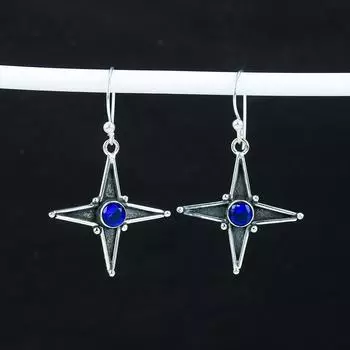 Изящные серьги в форме звезды с синим сапфиром, серьги из стерлингового серебра 925 пробы, серьги-подвески ручной работы в стиле бохо из серебра, подарок на Пасху 1.77 синий
