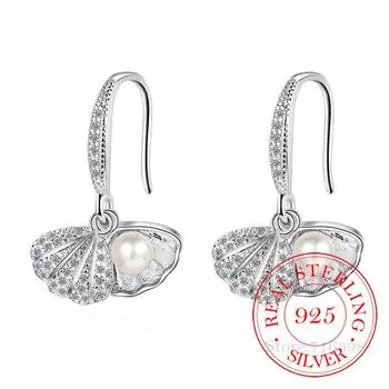 Изящные ювелирные изделия из серебра 925 пробы, новые серьги с кристаллами и жемчугом, антиаллергенные, корейские, висячие, милые серьги для женщин