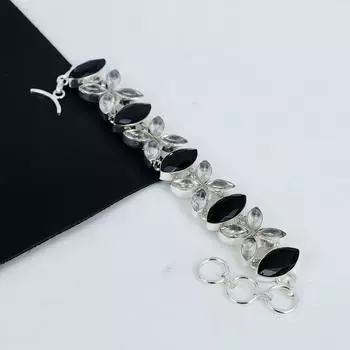 Изящные ювелирные изделия ручной работы из черного шпинеля, браслет из стерлингового серебра 925 пробы, браслет из белого топаза для жены, браслет унисекс, подарок из ваты 8 чёрный