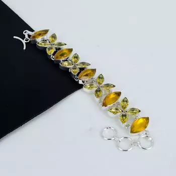 Изящные ювелирные изделия ручной работы с драгоценными камнями цитрин, браслет из стерлингового серебра 925 пробы, браслет с медовым топазом для жены, браслет унисекс для вечеринки в подарок 8 жёлтый