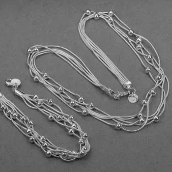 Изящные ювелирные изделия Серебряные ювелирные изделия Ожерелье из пяти линий Браслет Модный комплект из двух предметов