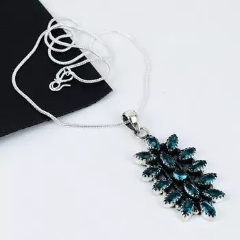 Изящный аквамарлиновый драгоценный камень ручной работы из серебра 925 пробы с гальванопластическим узором, аквамарлиновый серебряный кулон для жены унисекс подарки 20 синий