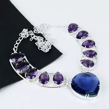 Изящный аметистовый драгоценный камень, ручная работа, ожерелье из серебра 925 пробы, гальванопластика, серебряный топаз Lodon Blue Topaz для жены, унисекс, кулон, подарки на годовщину 20 синий