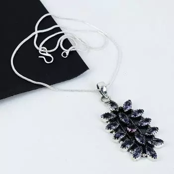 Изящный аметистовый драгоценный камень, ручная работа, серебряное ожерелье с гальванопластическим узором, аметистовый серебряный кулон для жены, унисекс, подарок для мамы 20 фиолетовый