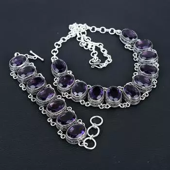 Изящный аметистовый драгоценный камень, ручная работа, серебряные ювелирные изделия 925 пробы, аметистовый набор браслетов, антикварный комплект ювелирных изделий, браслет для подарка на день рождения 20 фиолетовый