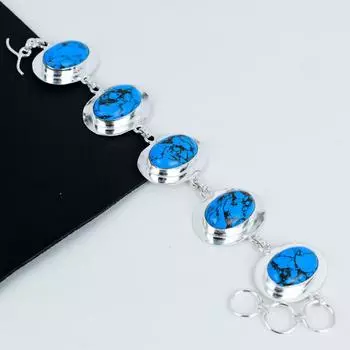 Изящный бирюзовый браслет ручной работы из стерлингового серебра 925 пробы, бирюзовый браслет для жены, браслет унисекс, подарки для мамы 8 синий