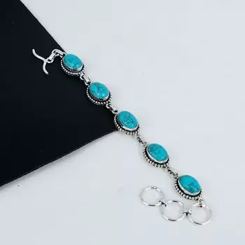 Изящный бирюзовый браслет ручной работы из стерлингового серебра 925 пробы, бирюзовый браслет для жены, браслет унисекс на годовщину 8 синий