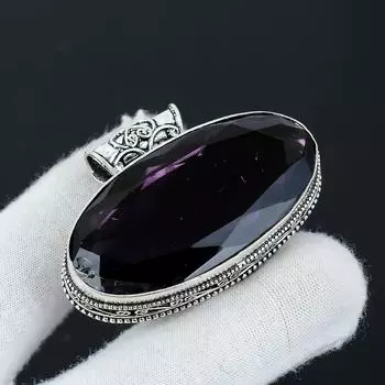 Изящный большой серебряный кулон с аметистовым камнем из стерлингового серебра 925 пробы — дизайн ручной работы, повседневные украшения, уникальный кулон в подарок для нее 36 фиолетовый