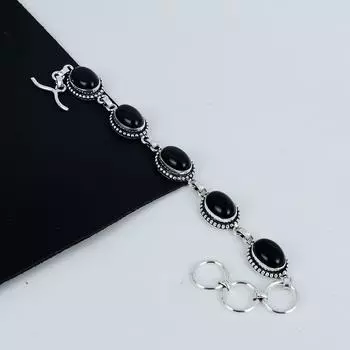 Изящный браслет из черного оникса ручной работы из стерлингового серебра 925 пробы, браслет из черного оникса для жены, браслет унисекс, праздничный подарок для любимой 8 чёрный