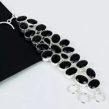 Изящный браслет из черной шпинели, Драгоценный камень из черной шпинели, Ювелирные изделия из браслета ручной работы из черной шпинели, Черный браслет, Подарок для нее, Ювелирные изделия на Хэллоуин 8 чёрный