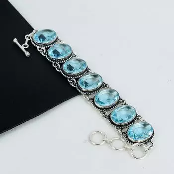 Изящный браслет из драгоценных камней Aquamarline, серебряный браслет ручной работы 925 пробы, браслет Aquamarline для жены, браслет унисекс, праздничный подарок 8 синий