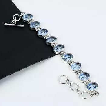 Изящный браслет из драгоценных камней Aquamarline, серебряный браслет ручной работы 925 пробы, браслет Aquamarline для жены, браслет унисекс, подарки на день рождения 8 синий