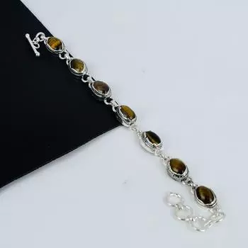 Изящный браслет из драгоценных камней тигрового глаза ручной работы из серебра 925 пробы, браслет из тигрового глаза для жены, браслет унисекс, подарок на День матери 8 коричневый