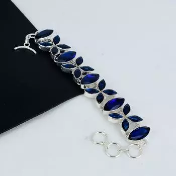 Изящный браслет из серебра 925 пробы с драгоценными камнями и синим сапфиром, браслет с белым топазом для жены, браслет унисекс, подарок для нее 8 синий