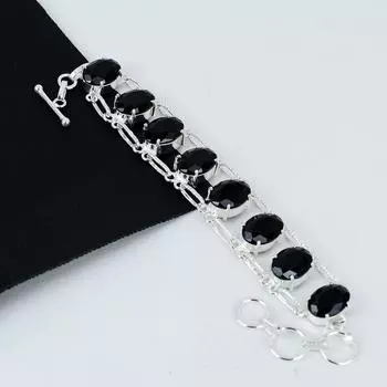 Изящный браслет из серебра 925 пробы с драгоценными камнями из черной шпинели, браслет из черной шпинели для жены, браслет унисекс, праздничные наряды в подарок 8 чёрный