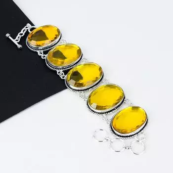 Изящный браслет из серебра 925 пробы с драгоценным камнем цитрин, браслет с цитрином для жены, браслет унисекс, подарки для лучших друзей 8 жёлтый