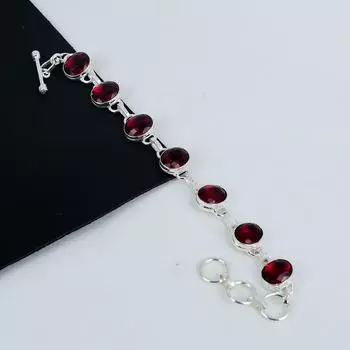 Изящный браслет из серебра 925 пробы с драгоценными камнями из красного граната, браслет из красного граната для жены, браслет унисекс, подарок на день рождения для жены 8 красный