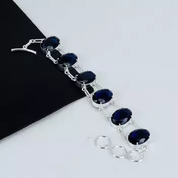 Изящный браслет из серебра 925 пробы с синим сапфиром и драгоценным камнем ручной работы, браслет с синим сапфиром для жены, браслет унисекс, подарок на День отца 8 синий