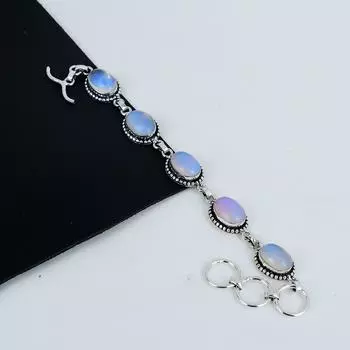 Изящный браслет из серебра 925 пробы с молочным опалом, браслет из серебра 925 пробы с молочным опалом для жены, браслет унисекс, подарок для нее 8 белый