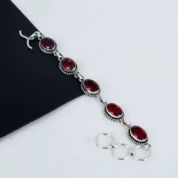 Изящный браслет из серебра 925 пробы с драгоценными камнями из красного граната, браслет из красного граната для жены, браслет унисекс, подарок на День отца 8 красный